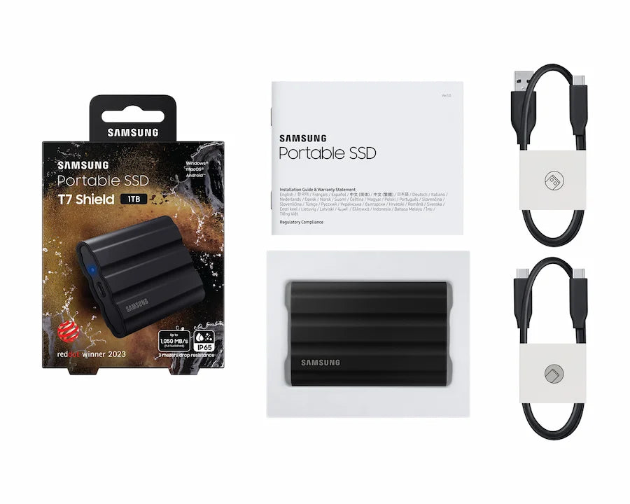 Samsung T7 Shield retail box and product packaging