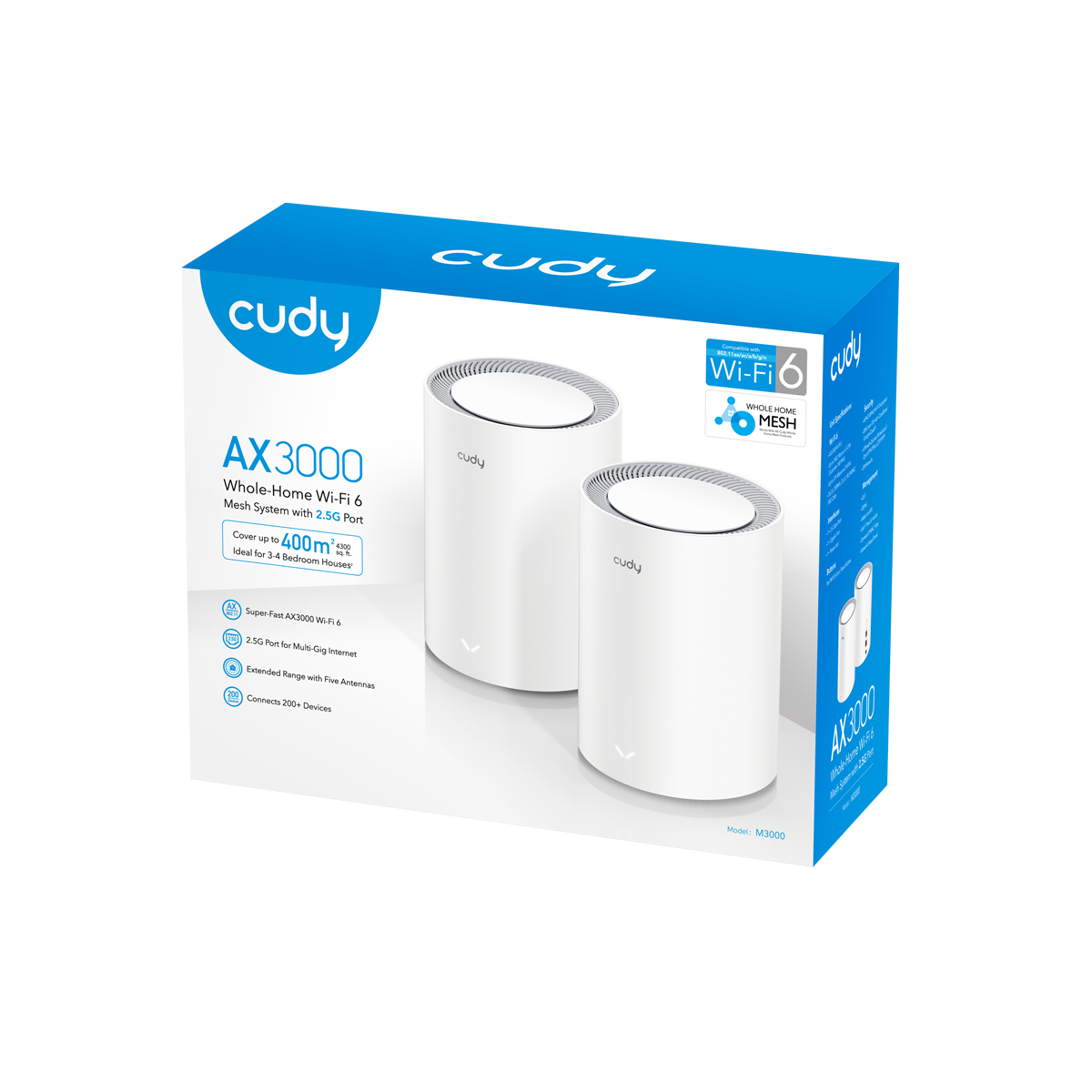Cudy M3000 2-Pack AX3000 2.5G Mesh Wi-Fi 6 System White