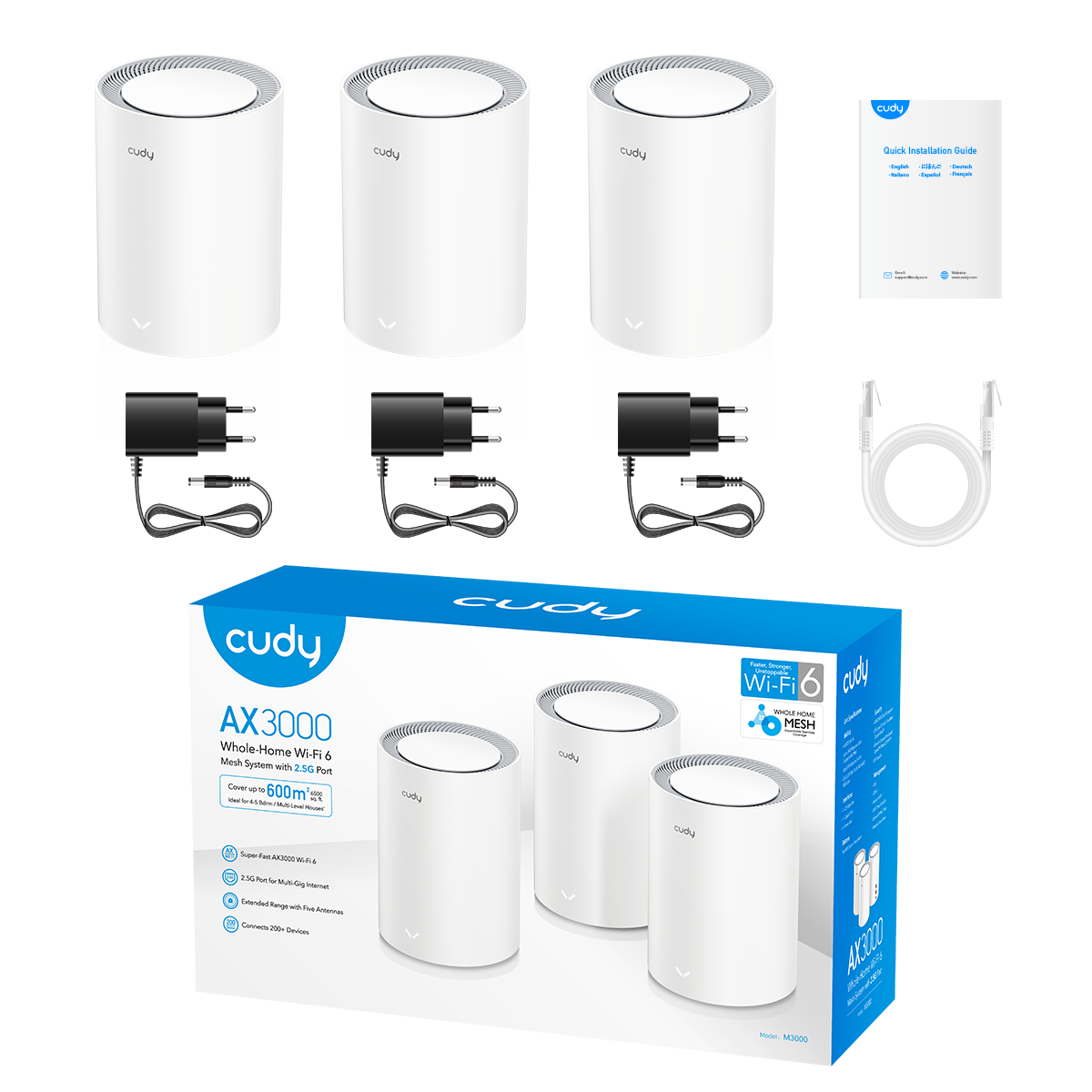 Cudy M3000 3-Pack AX3000 2.5G Mesh Wi-Fi 6 System White