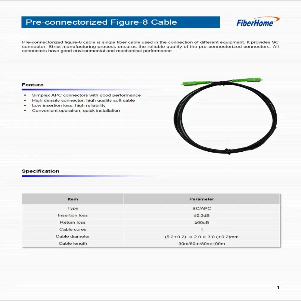 FiberHome GJYXCH SC/APC Pre-Connectorized FTTH Drop Cable