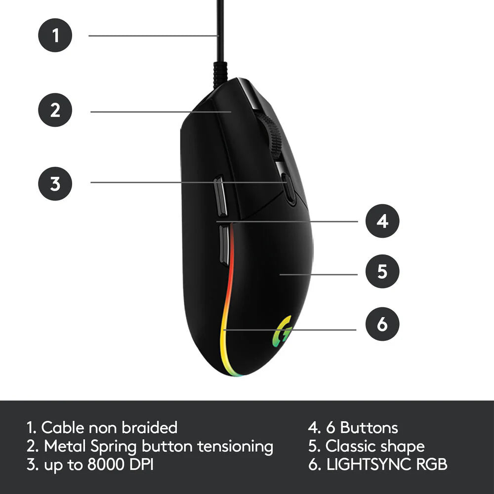 Logitech G203 LIGHTSYNC RGB 6 Button Gaming Mouse