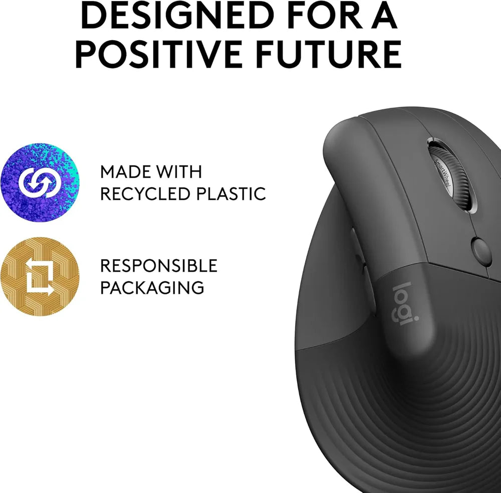 Logitech Lift Vertical Ergonomic Wireless + Bluetooth Mouse