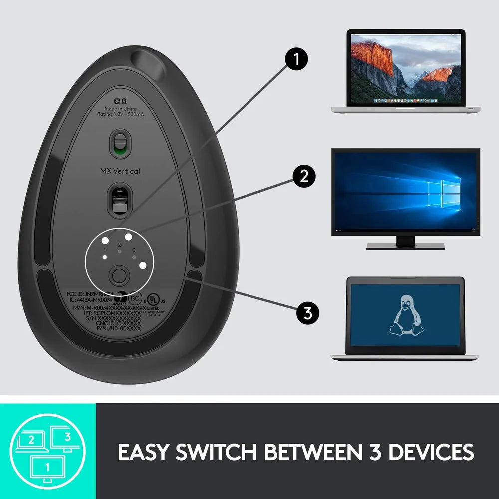 Logitech MX Vertical Ergonomic Wireless Mouse Rechargeable
