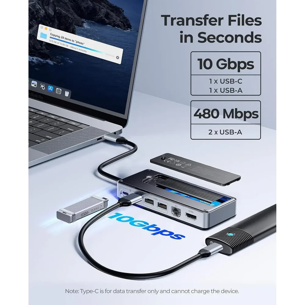 ORICO OM28PR-G2 8-in-1 USB-C Docking Station with M.2 NVMe/SATA Enclosure