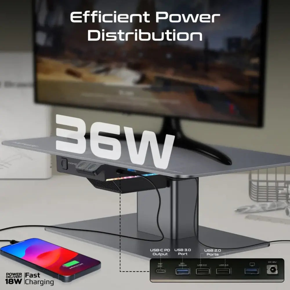 Promate Raizer Motorized Monitor & Laptop Stand with USB Hub