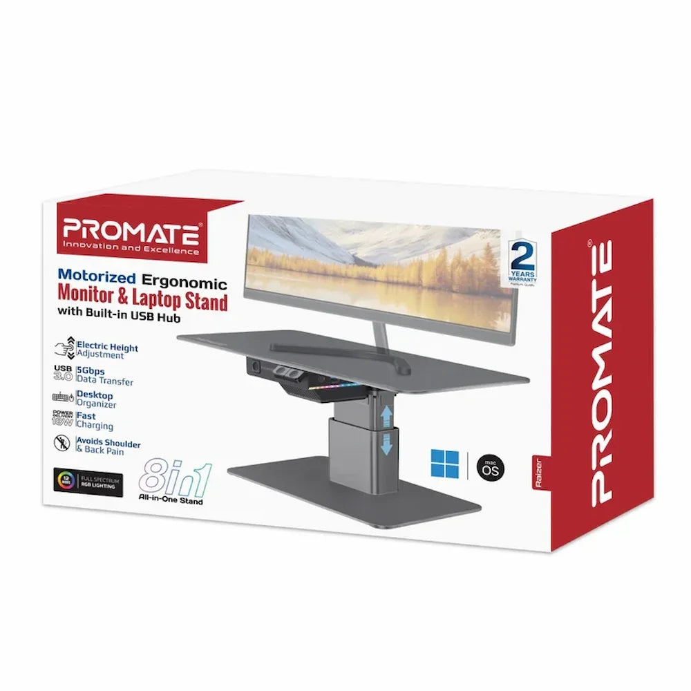 Promate Raizer Motorized Monitor & Laptop Stand with USB Hub