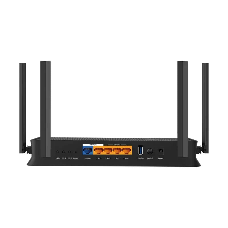 TP-Link Archer BE230 rear ports with dual 2.5G connectivity close-up