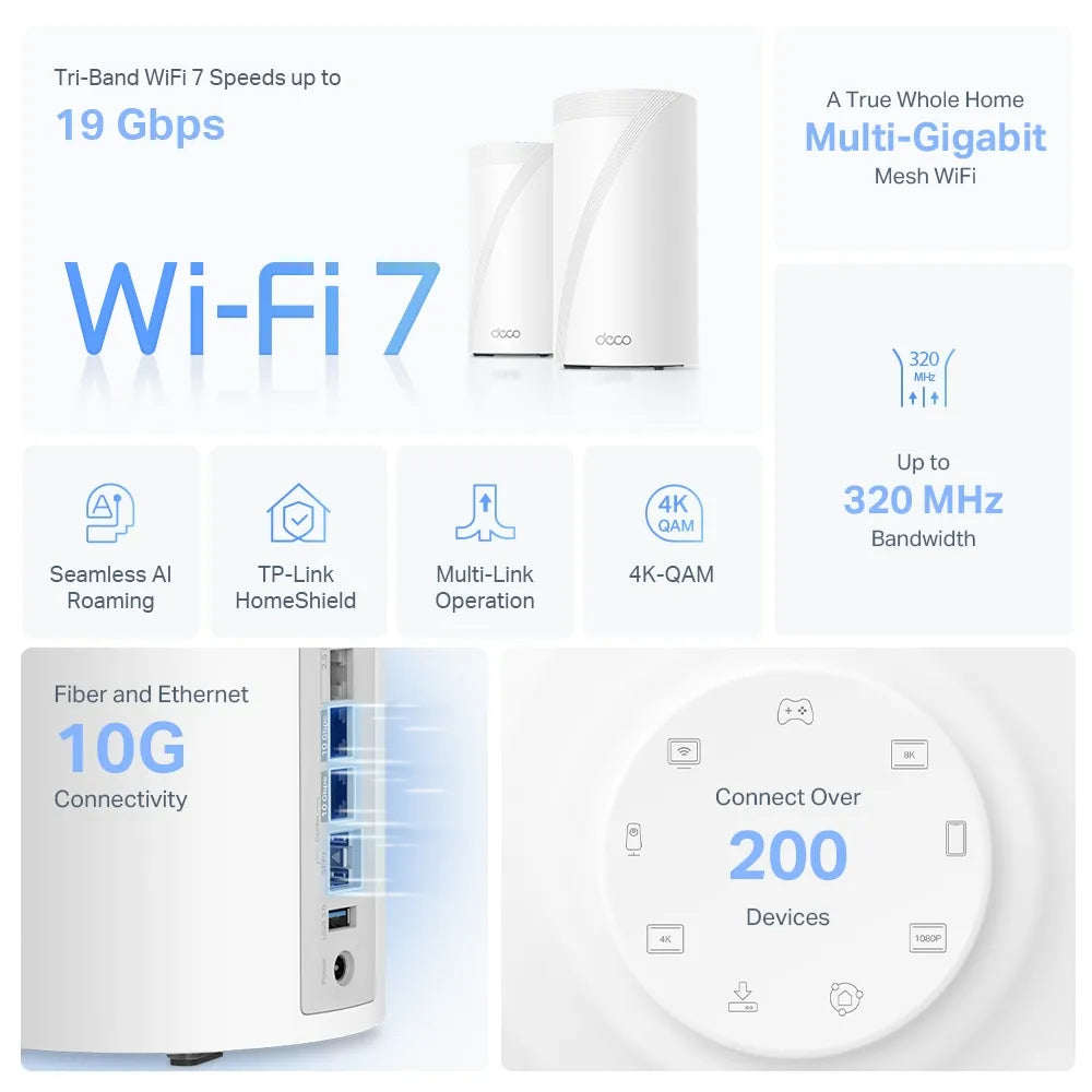 P-Link Deco BE85 BE19000 2-Pack Tri-Band Whole Home Mesh WiFi 7 System