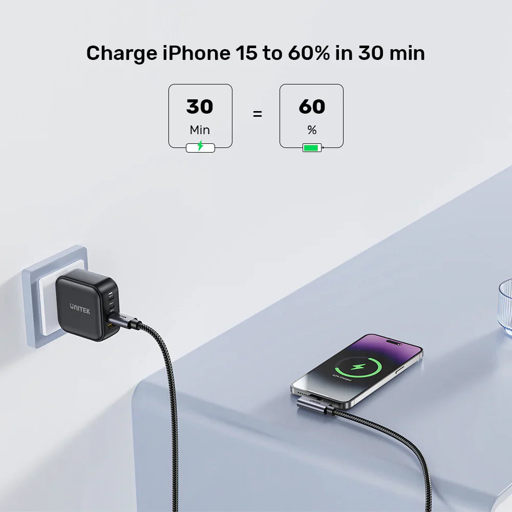 UNITEK C14123BK 100W 90° USB-C to USB-C Charging Cable