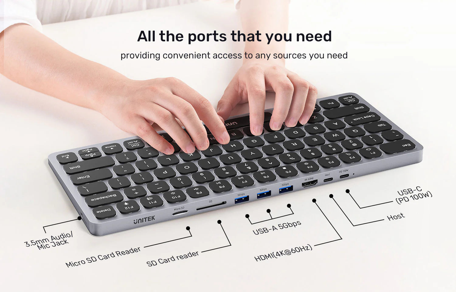 UNITEK D1092A 9-in-1 USB-C Keyboard Hub with 4K HDMI and 100W PD