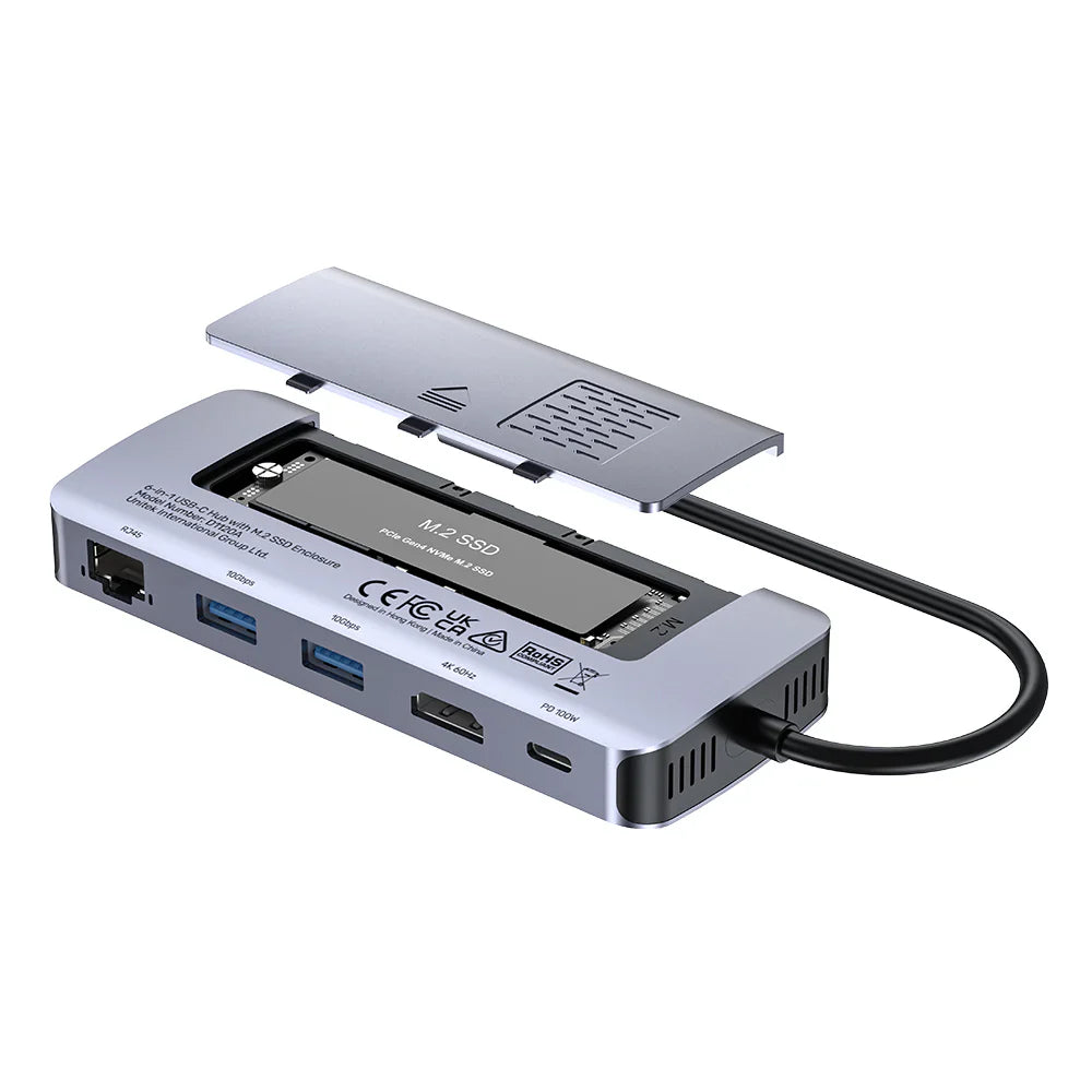UNITEK D1120A01 6-in-1 USB-C Hub with M.2 SSD Enclosure