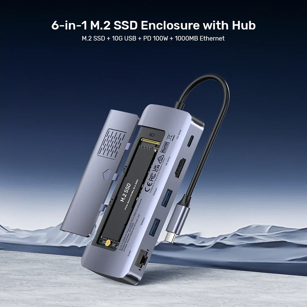 UNITEK D1120A01 6-in-1 USB-C Hub with M.2 SSD Enclosure
