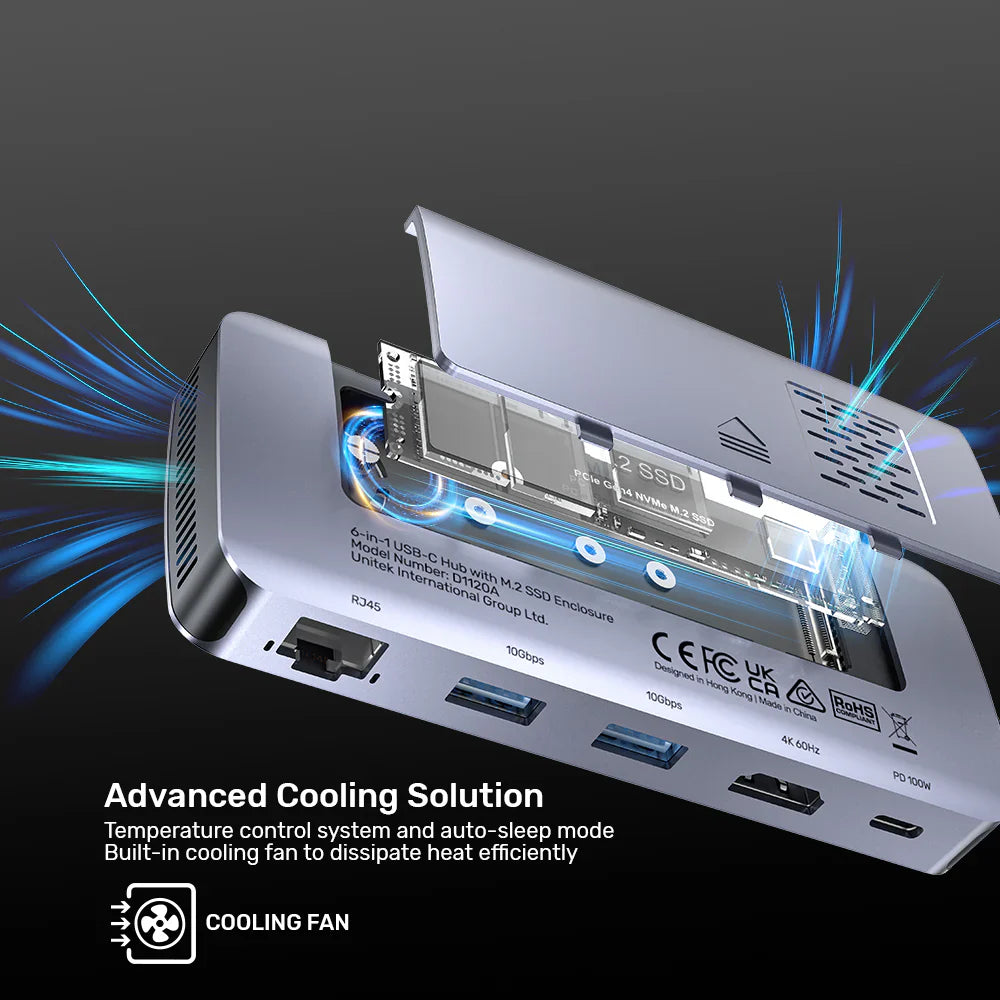 UNITEK D1120A01 6-in-1 USB-C Hub with M.2 SSD Enclosure