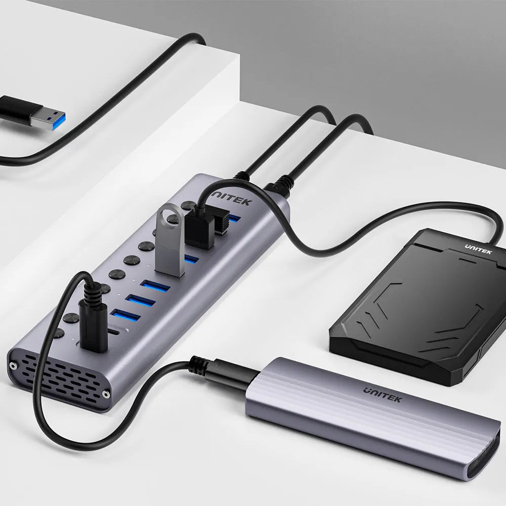 UNITEK H1315B 10-Port USB 5Gbps Hub with Individual Switches
