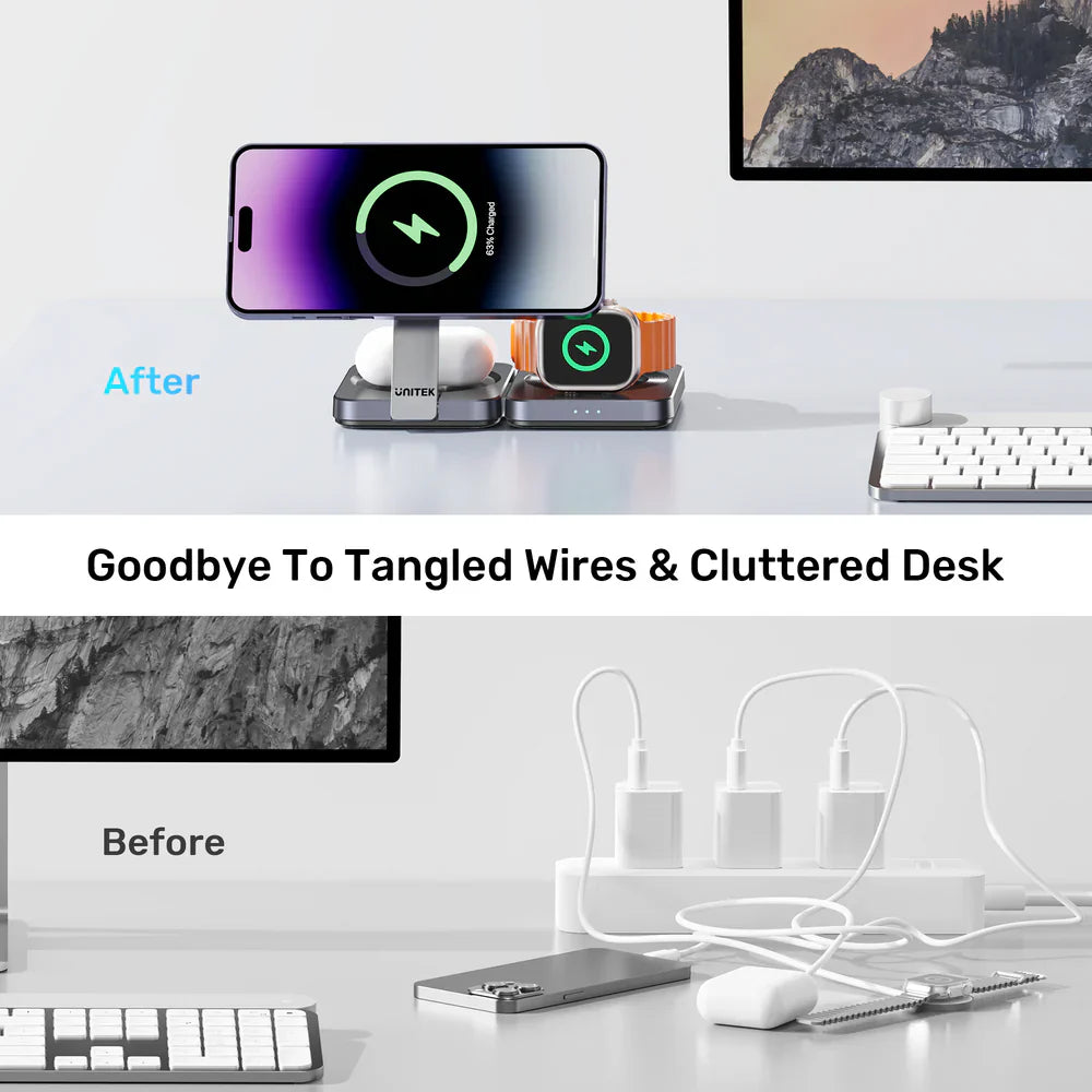 Unitek Qi2 Foldable 3-in-1 Wireless Charging Station