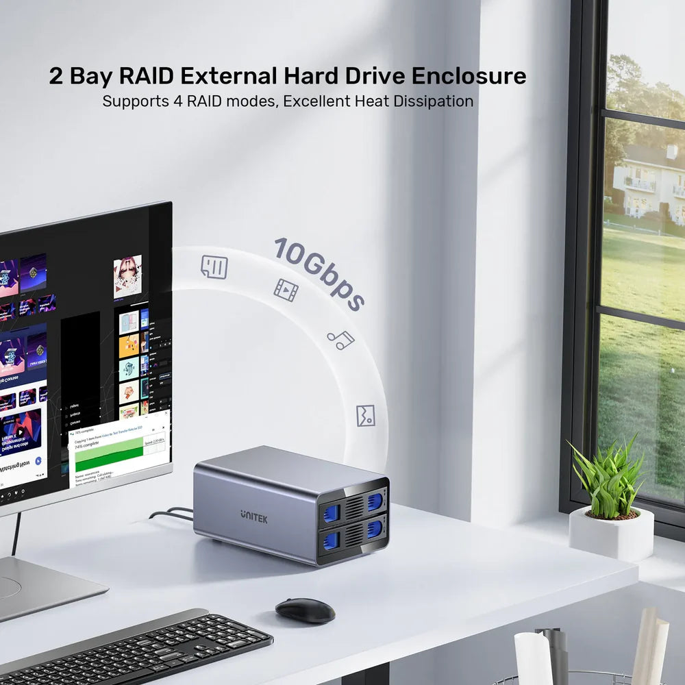 UNITEK S1308C 2-Bay USB-C RAID External Hard Drive Enclosure