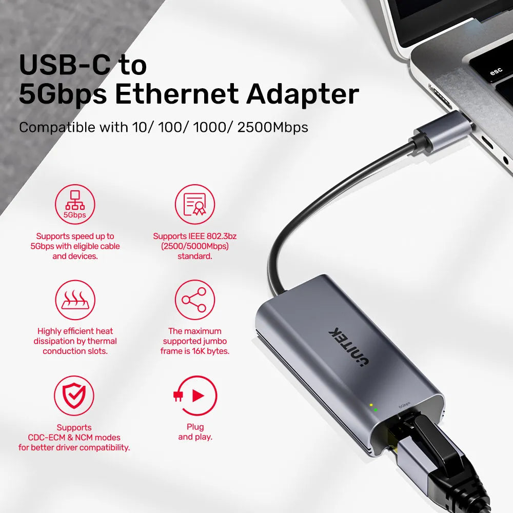 UNITEK U1343AGY01 USB-C to 5Gbps Ethernet Adapter