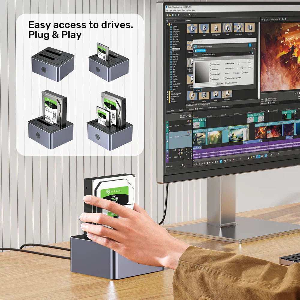 UNITEK Y-3026GY 5Gbps Dual-Bay SATA HDD/SSD Docking Station with Offline Clone