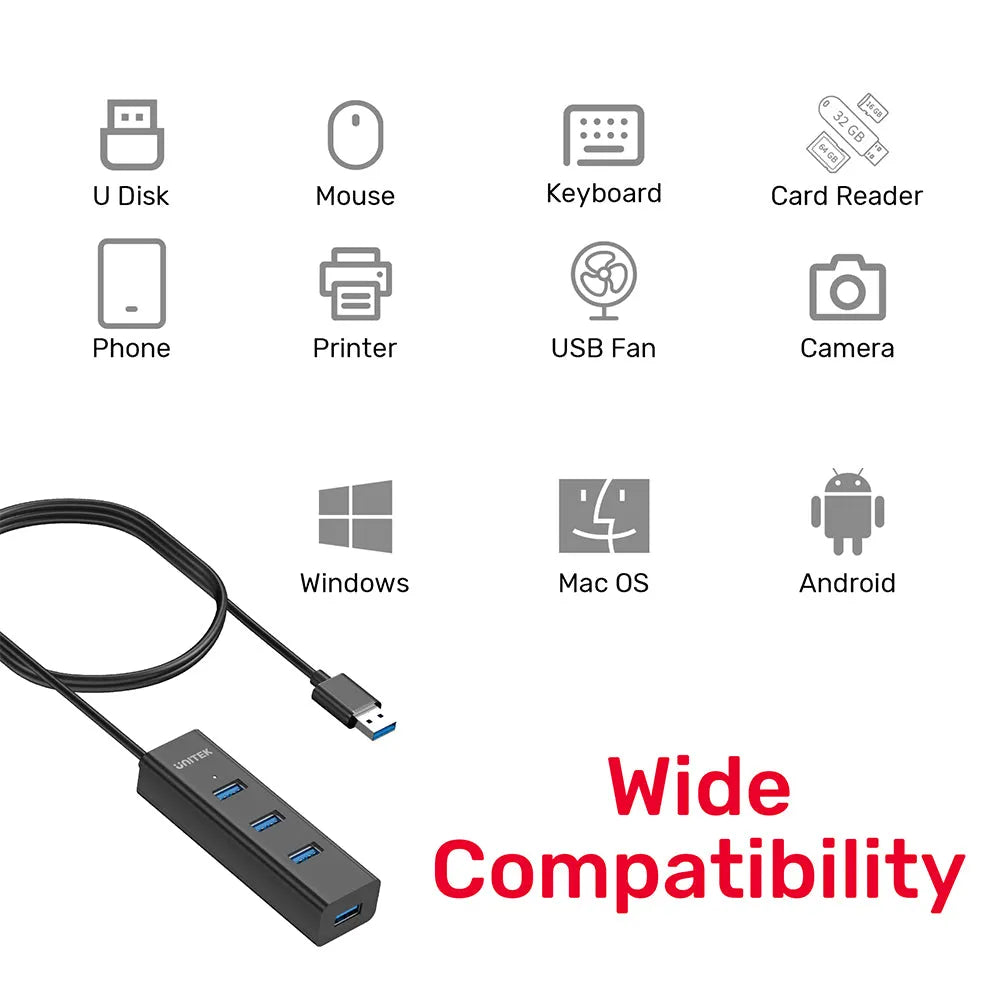 UNITEK Y-3089V01 4-in-1 USB-A 5Gbps Hub