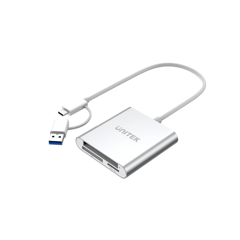 UNITEK Y-9313D 3-Port USB 3.0 Memory Card Reader with USB-C Adapter