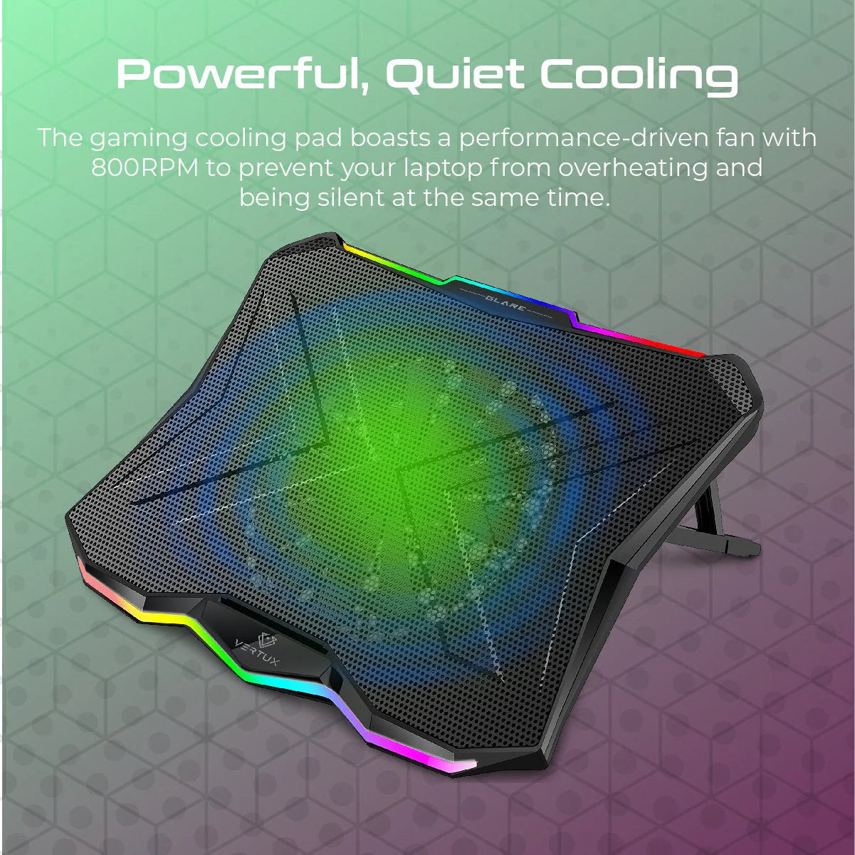 Vertux Glare Quiet Cooling Laptop Stand with Rainbow LED Lights