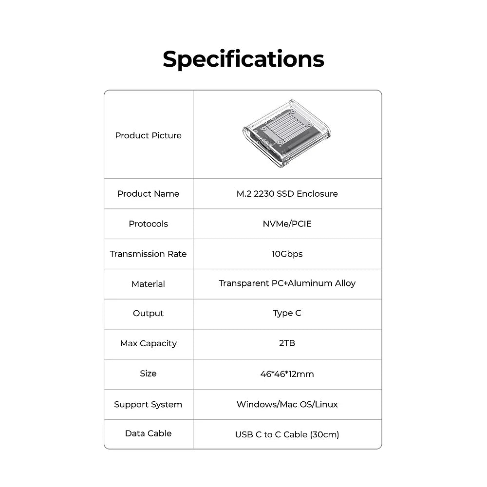 ORICO TC20-M2-10G SSD M.2 NVMe 2230 Enclosure