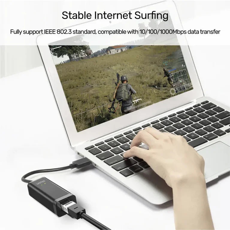 Unitek USB A ethernet adapter stable wired connection visual