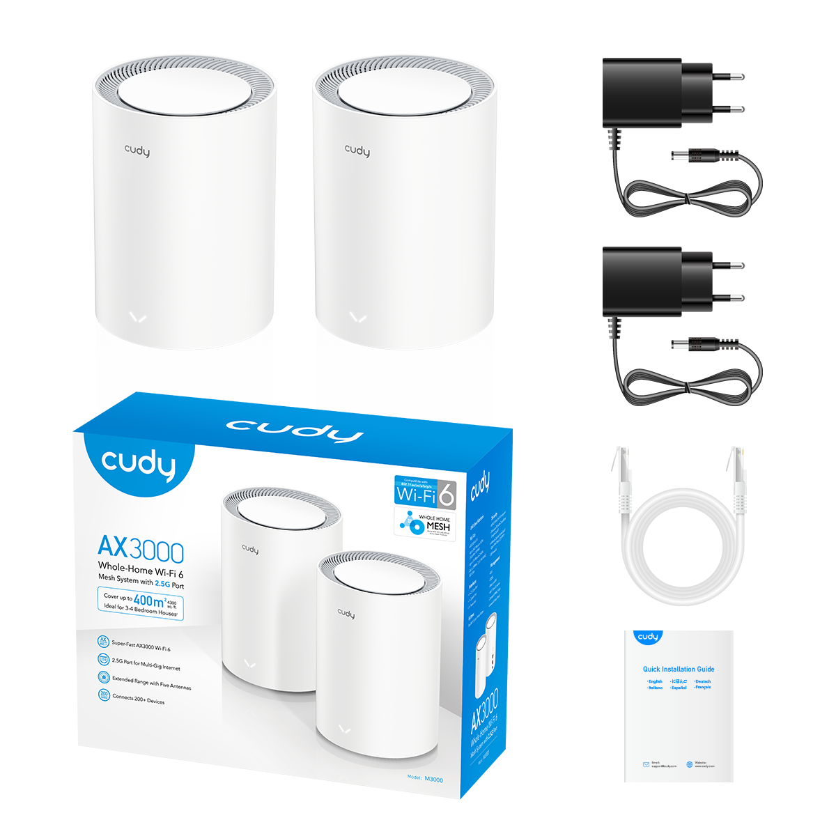 Cudy M3000 2-Pack AX3000 2.5G Mesh Wi-Fi 6 System White