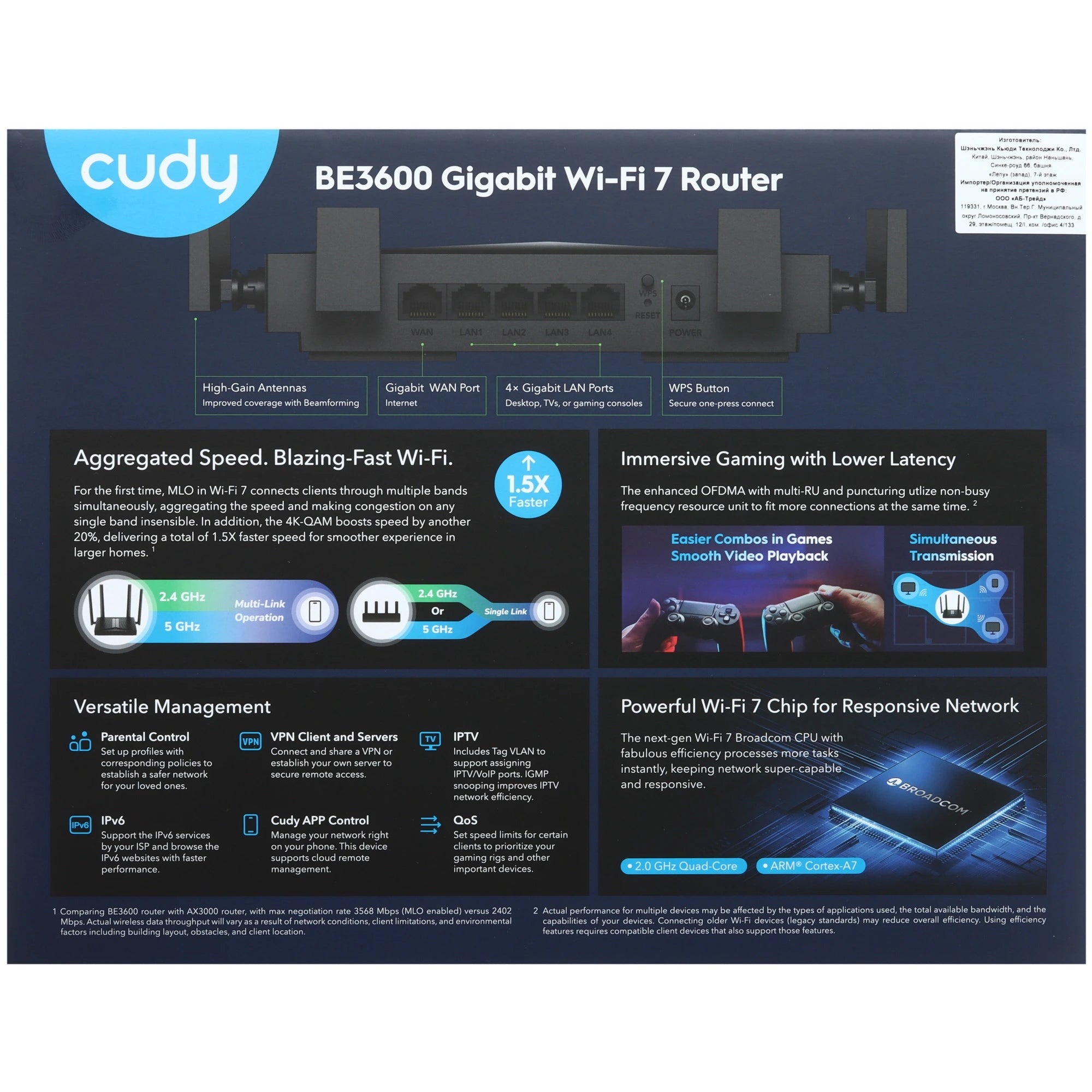Cudy WR3600 BE3600 Gigabit Mesh Wi-Fi 7 Router