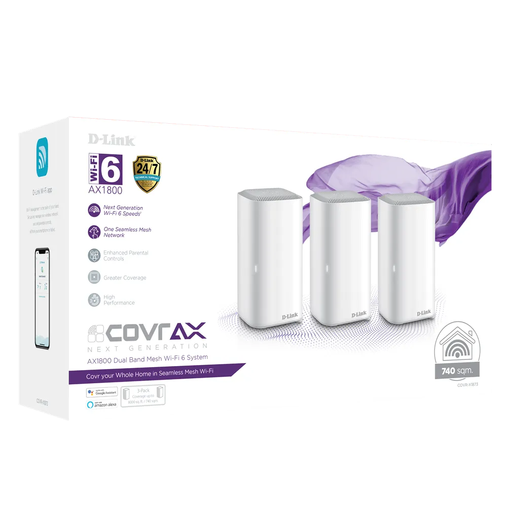 D-Link COVR-X1873 AX1800 Dual Band Seamless Mesh Wi-Fi 6 System 3-Pack