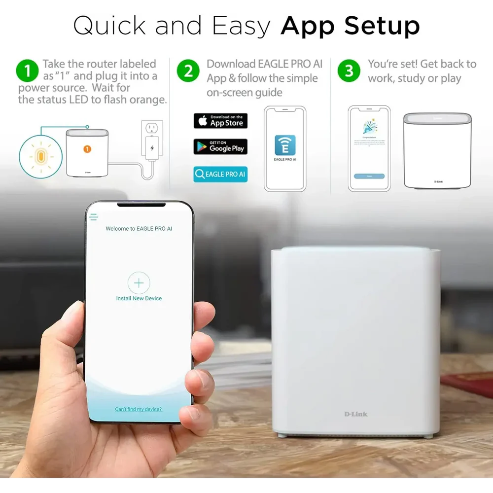 D-Link EAGLE PRO AI M32 AX3200 Wi-Fi 6 Mesh Router (3-Pack)