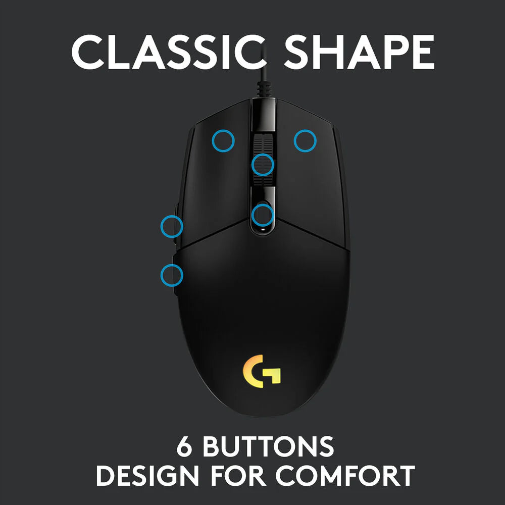 Logitech G203 LIGHTSYNC RGB 6 Button Gaming Mouse