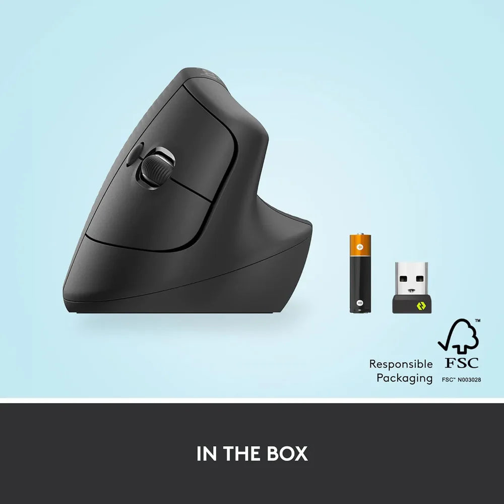 Logitech Lift Vertical Ergonomic Wireless + Bluetooth Mouse