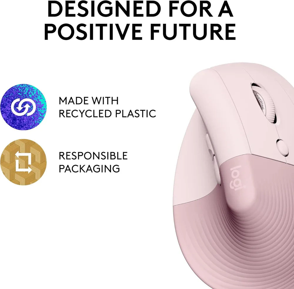 Logitech Lift Vertical Ergonomic Wireless + Bluetooth Mouse