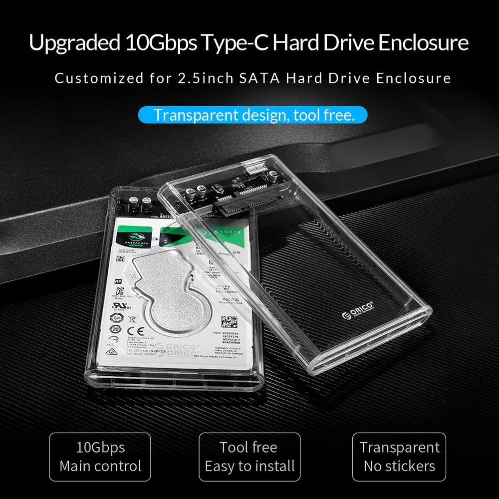 ORICO 2139C3-G2 Transparent Type-C 2.5-inch SATA HDD/SSD Enclosure