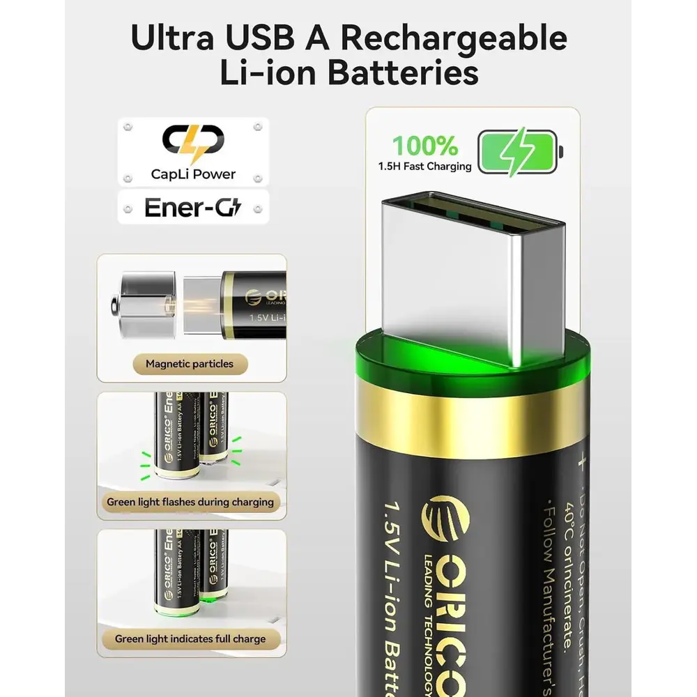 ORICO Ener-G EG5A 1.5V USB-A Rechargeable AA Batteries