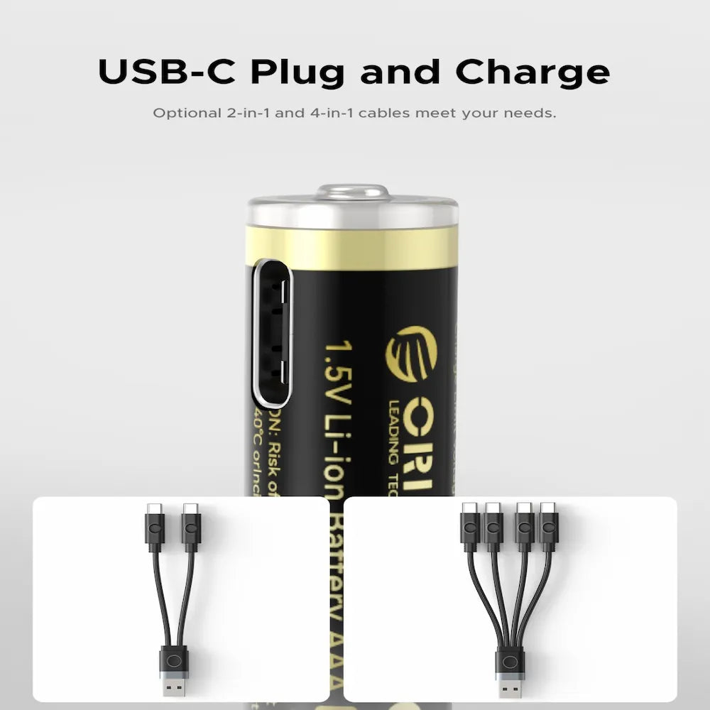 ORICO Ener-G EG5C 1.5V USB-C Rechargeable AA Batteries 8-Pack