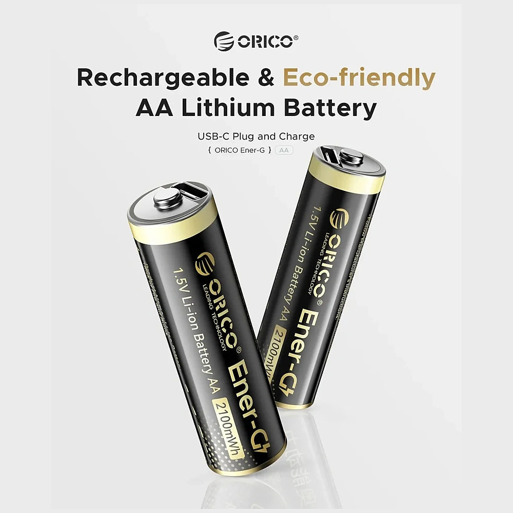 ORICO Ener-G EG5C 1.5V USB-C Rechargeable AA Batteries 8-Pack No Cable