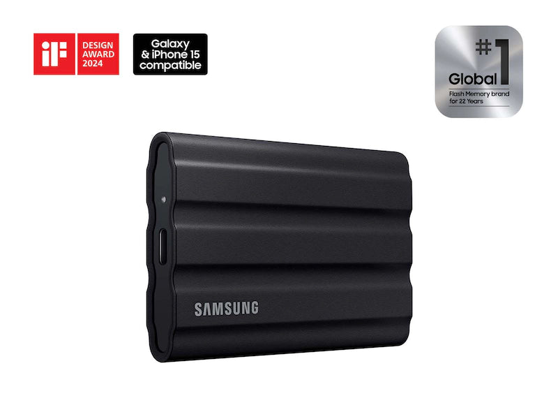 Samsung T7 Shield external SSD left angle view