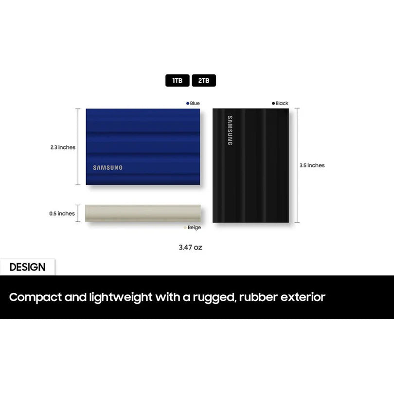 Samsung T7 Shield portable SSD front view rugged design