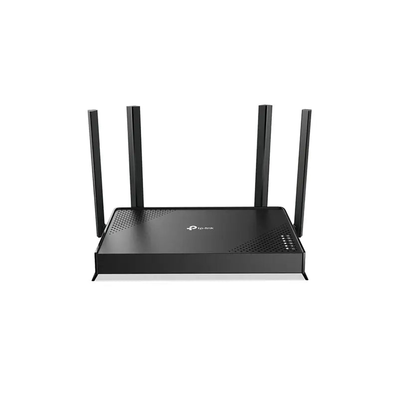 TP-Link Archer BE220 Wi-Fi 7 router front view with four external antennas
