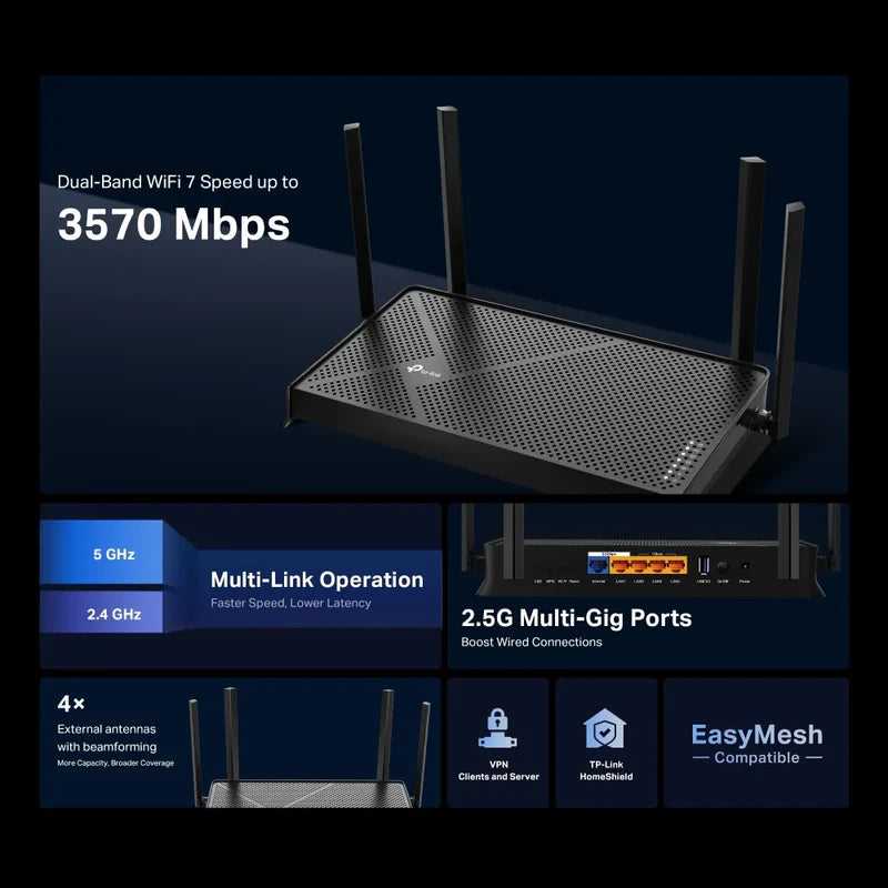 TP-Link  Archer BE230 BE3600 Dual-Band Wi-Fi 7 Router