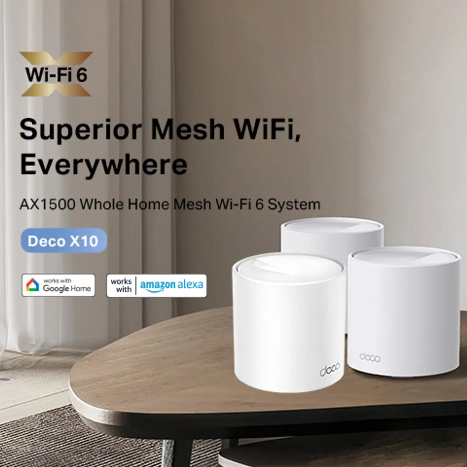 TP-Link Deco X10 mesh Wi-Fi 6 units front view white design
