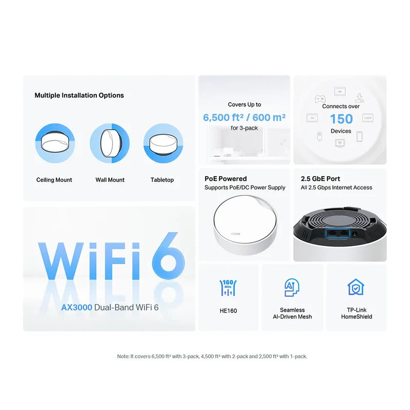 TP-Link Deco X50-PoE AX3000 Whole Home Mesh WiFi 6 System with PoE (2-Pack)