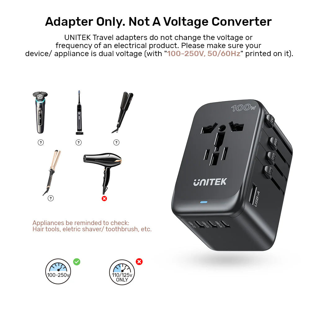 UNITEK GaN 100W Universal Travel Adapter