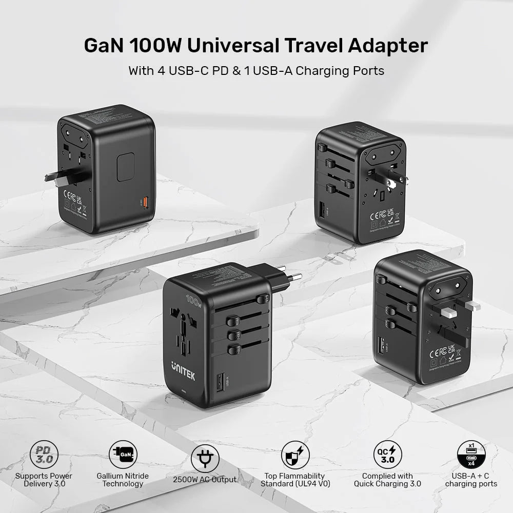 UNITEK GaN 100W Universal Travel Adapter