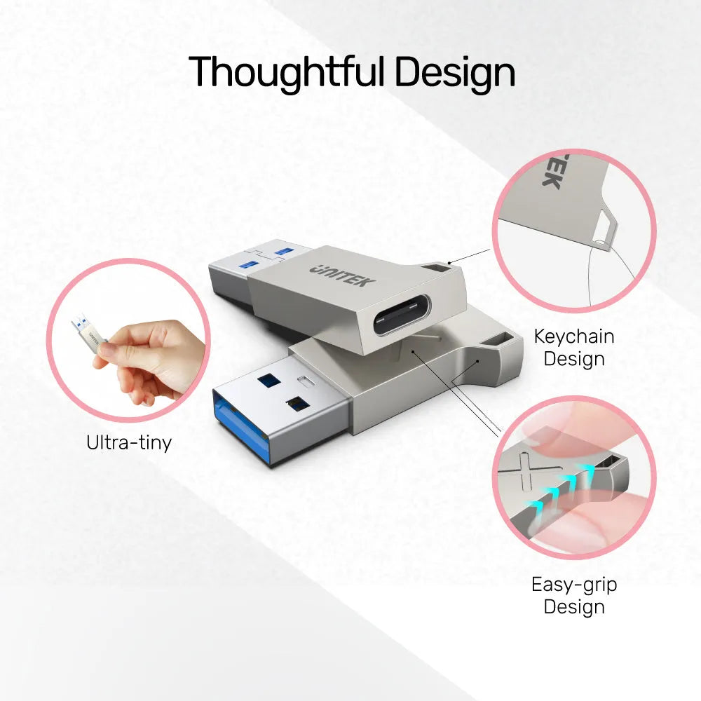 UNITEK A1034NI USB-A to USB-C Zinc Adapter