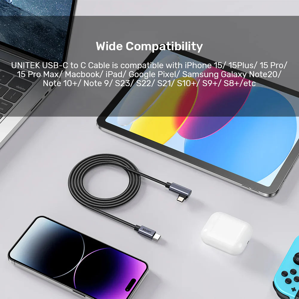 UNITEK C14123BK 100W 90° USB-C to USB-C Charging Cable