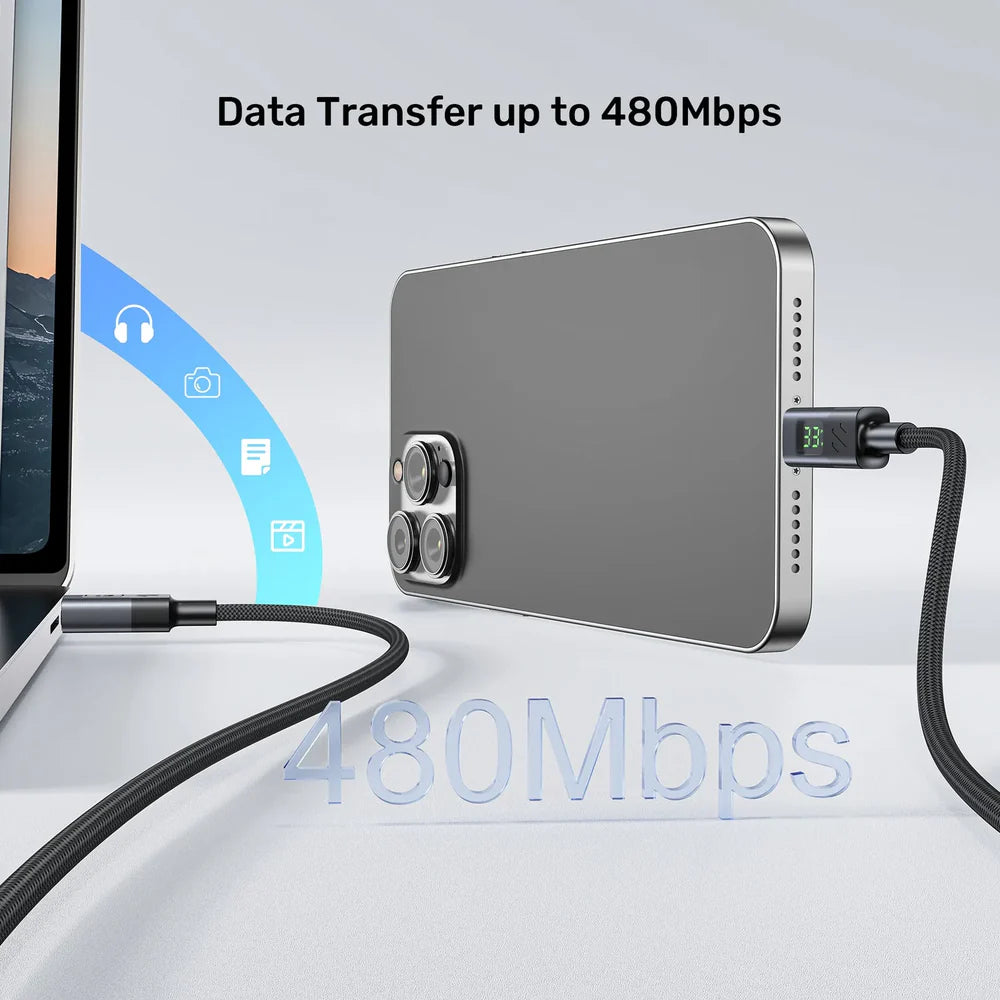 UNITEK C14158ABK PD 60W USB-C to USB-C Charging Cable with LED Display