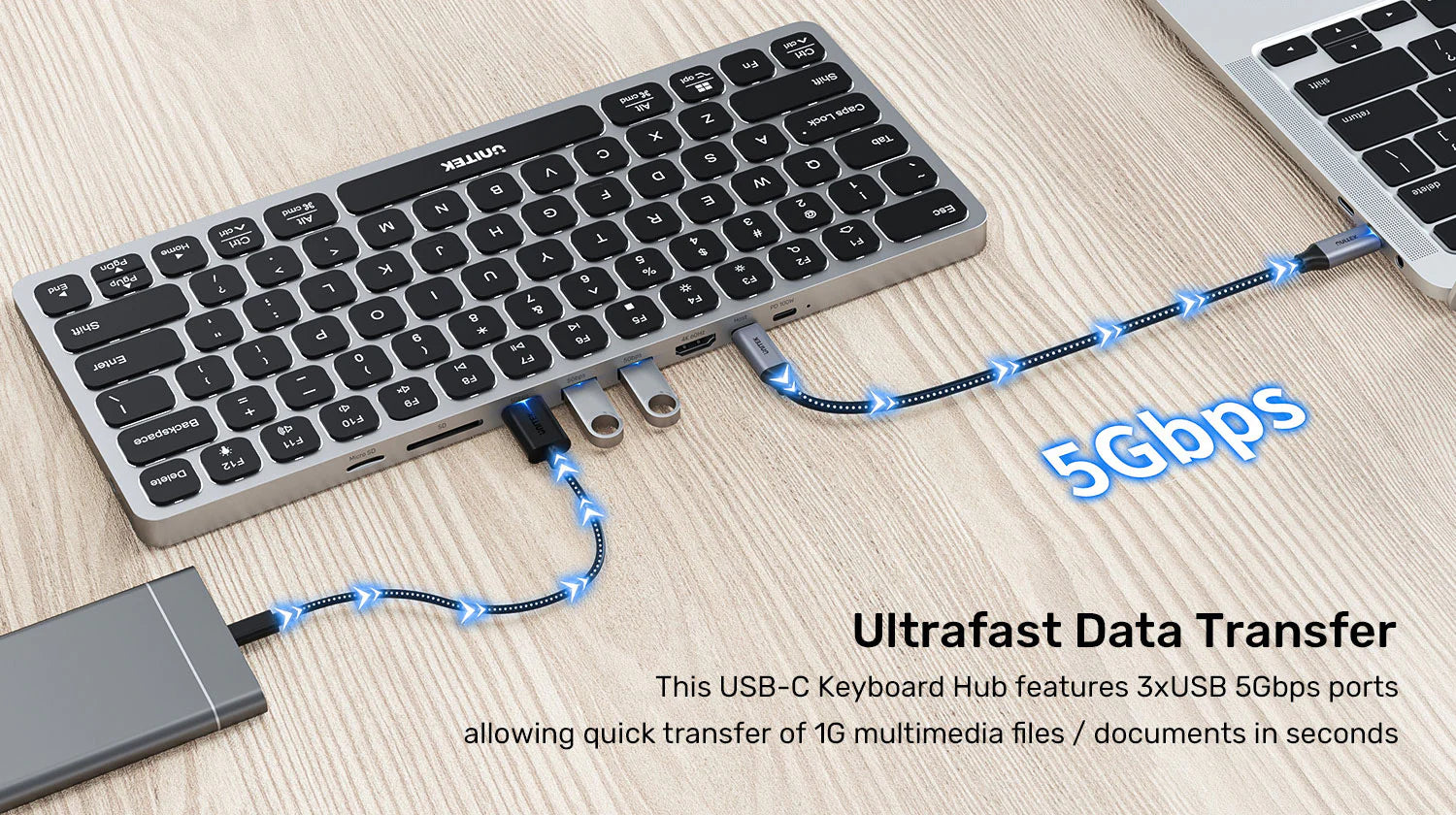 UNITEK D1092A 9-in-1 USB-C Keyboard Hub with 4K HDMI and 100W PD